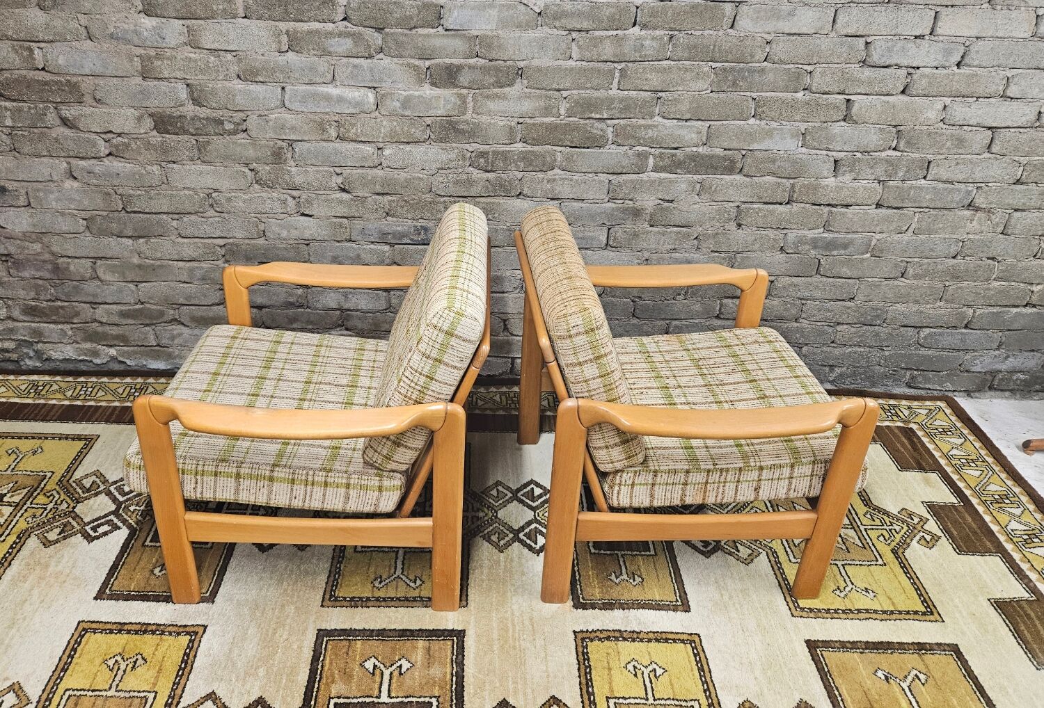 Pair of vintage scandinavian armchairs 1970 scottish fabric