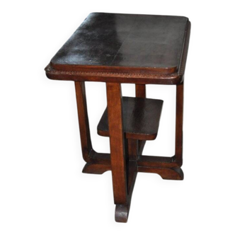 Art Deco coffee table in brown wood, 1930s, U-shaped base and shelf.
