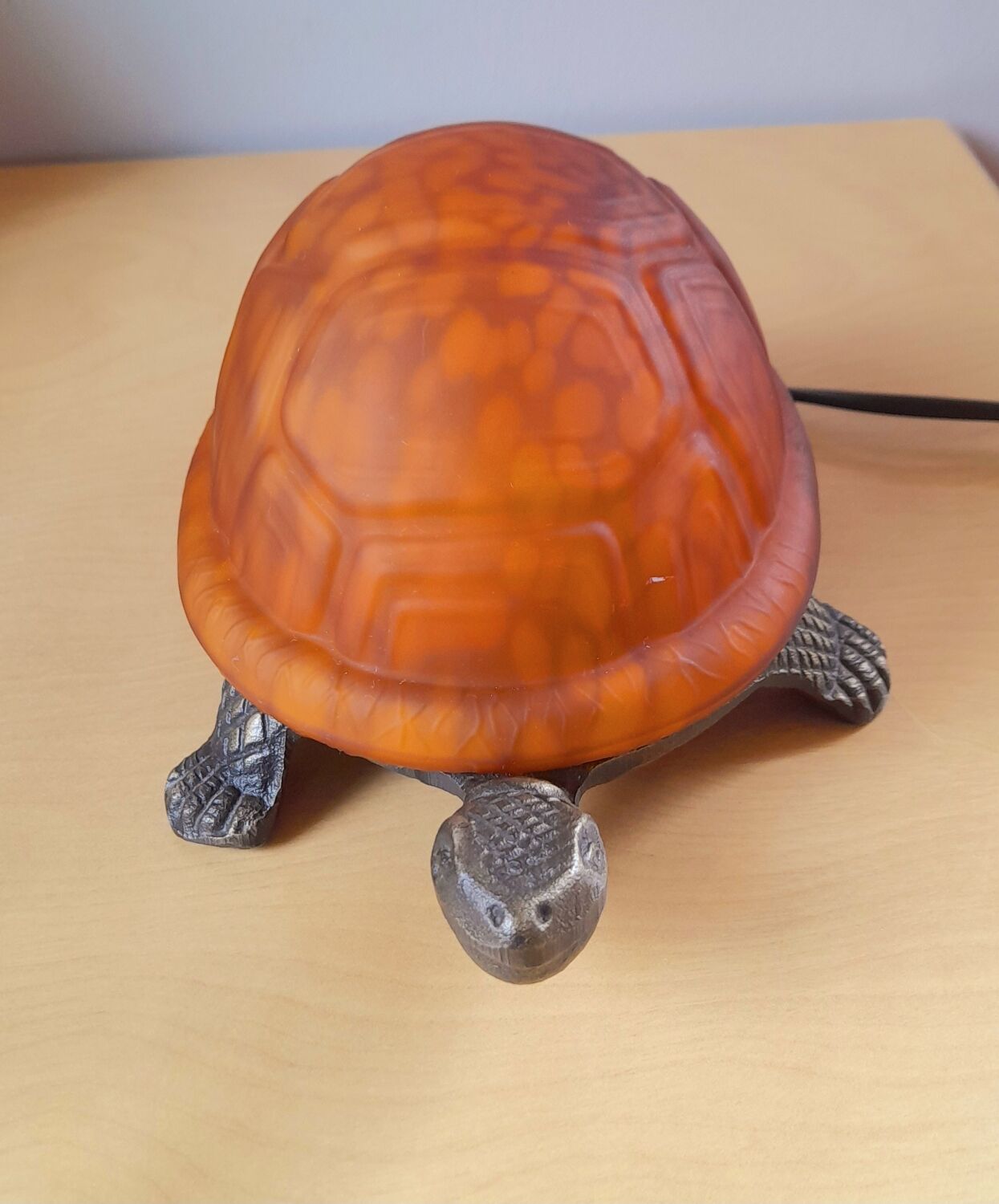 Glass and brass turtle lamp