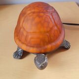 Glass and brass turtle lamp