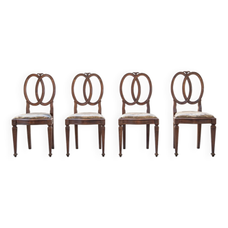 Hand-carved walnut chairs, 1970s set of 4