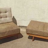 Pair of heaters 60s solid teak two-tone cushions