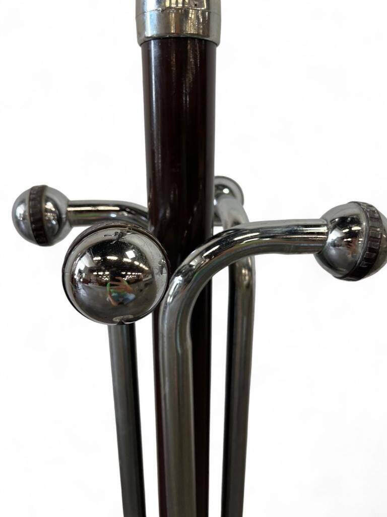 Vintage space age style floor standing coat rack with chrome/brown finish