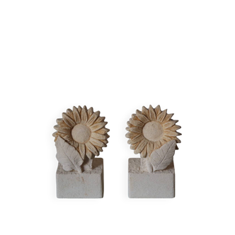Pair of "Sunflower" lamps in carved stone – 1970s/80s