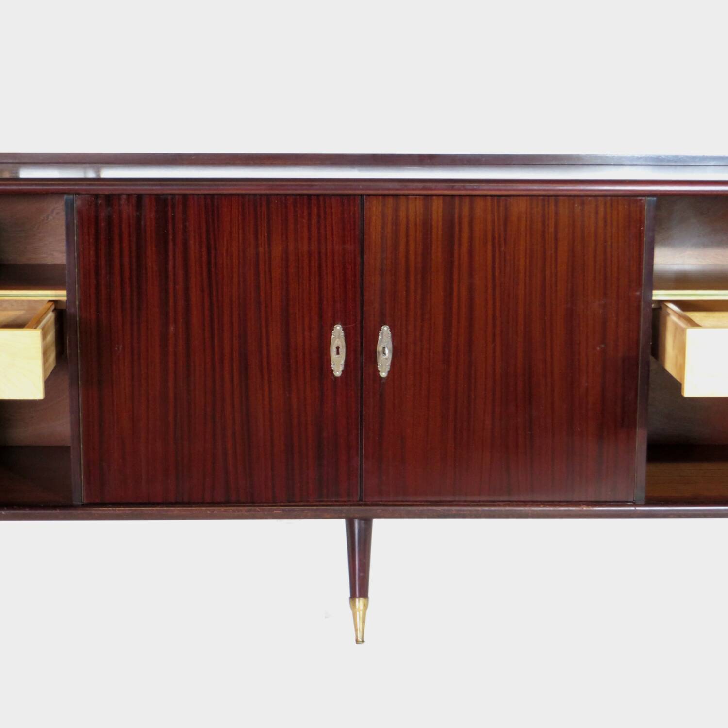 Vintage Art Deco sideboard with stylish legs and brass elements, 1930s
