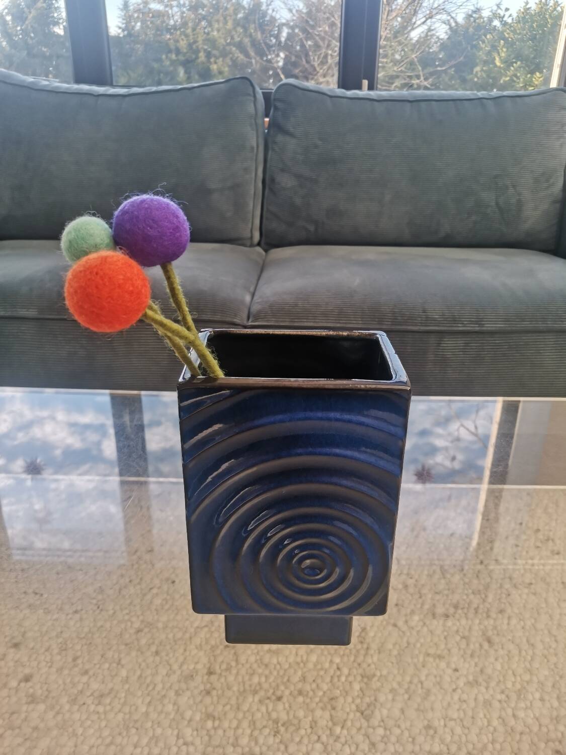 Vase Steuler de Cari Zalloni • 20 cm • Bleu émaillé • Spirale/Tourbillon