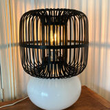 Opaline and rattan laying lamp