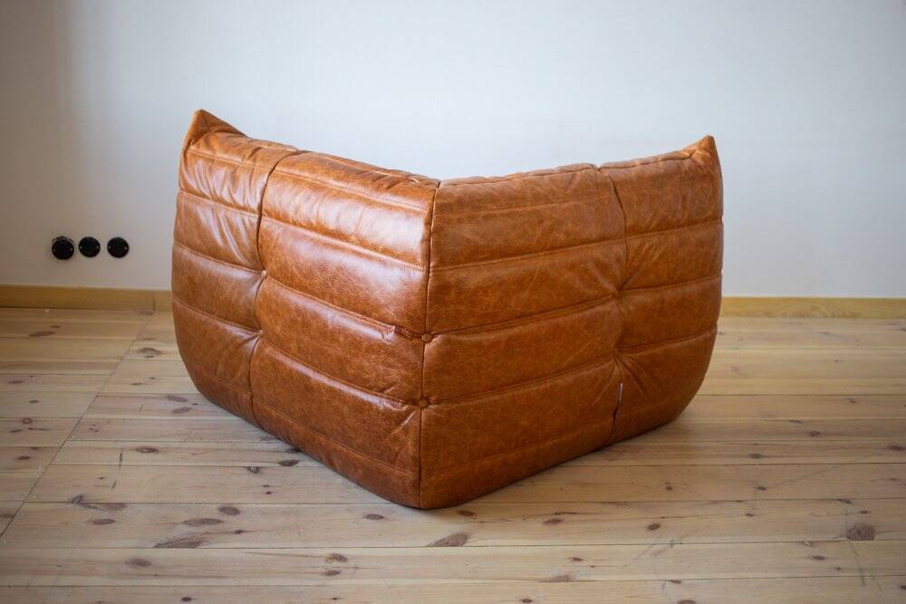 Pine leather Togo corner chair by Michel Ducaroy for Ligne Roset