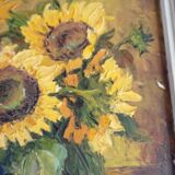 Oil on still life panel with sunflowers