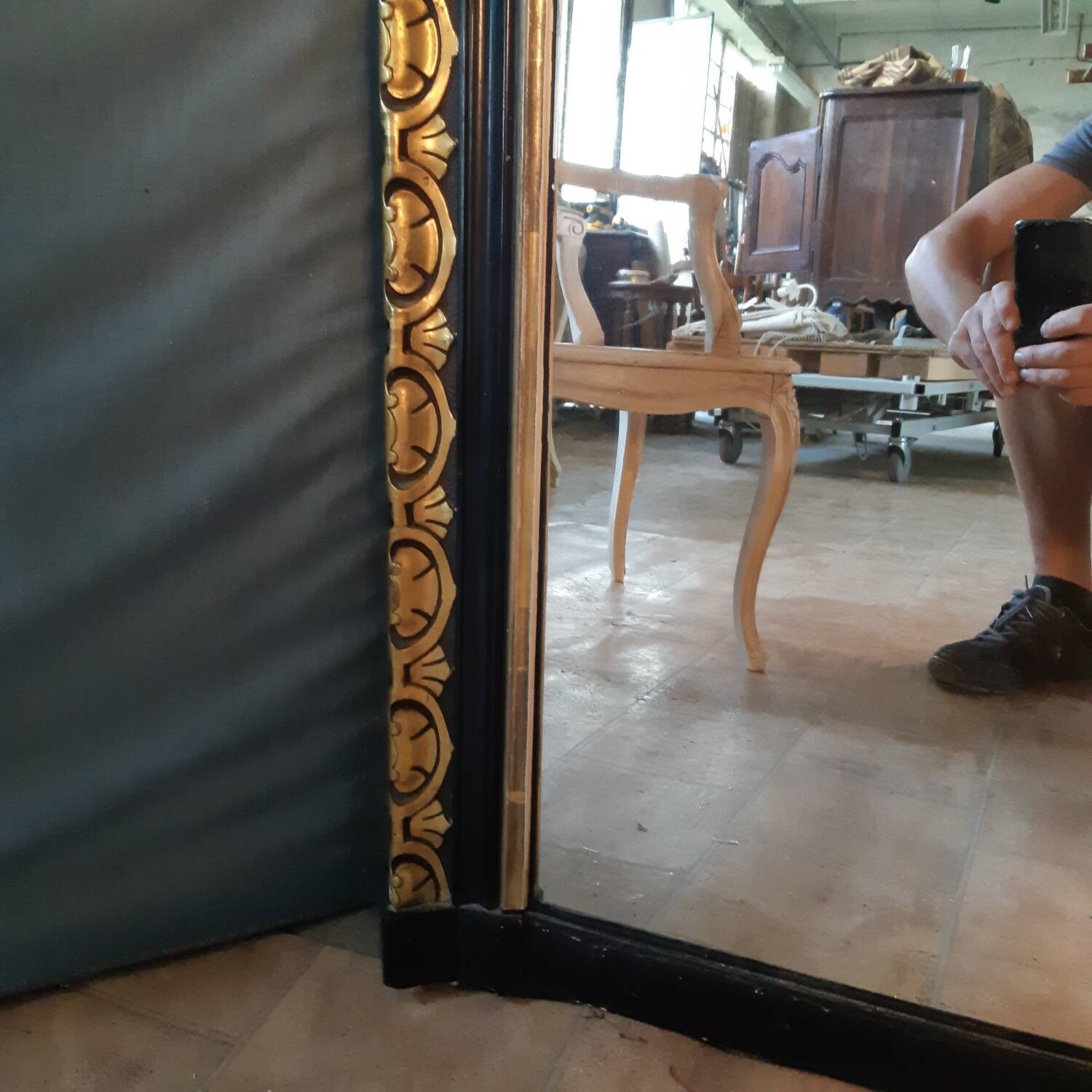 Large black and gold Napoleon III mirror 148X98