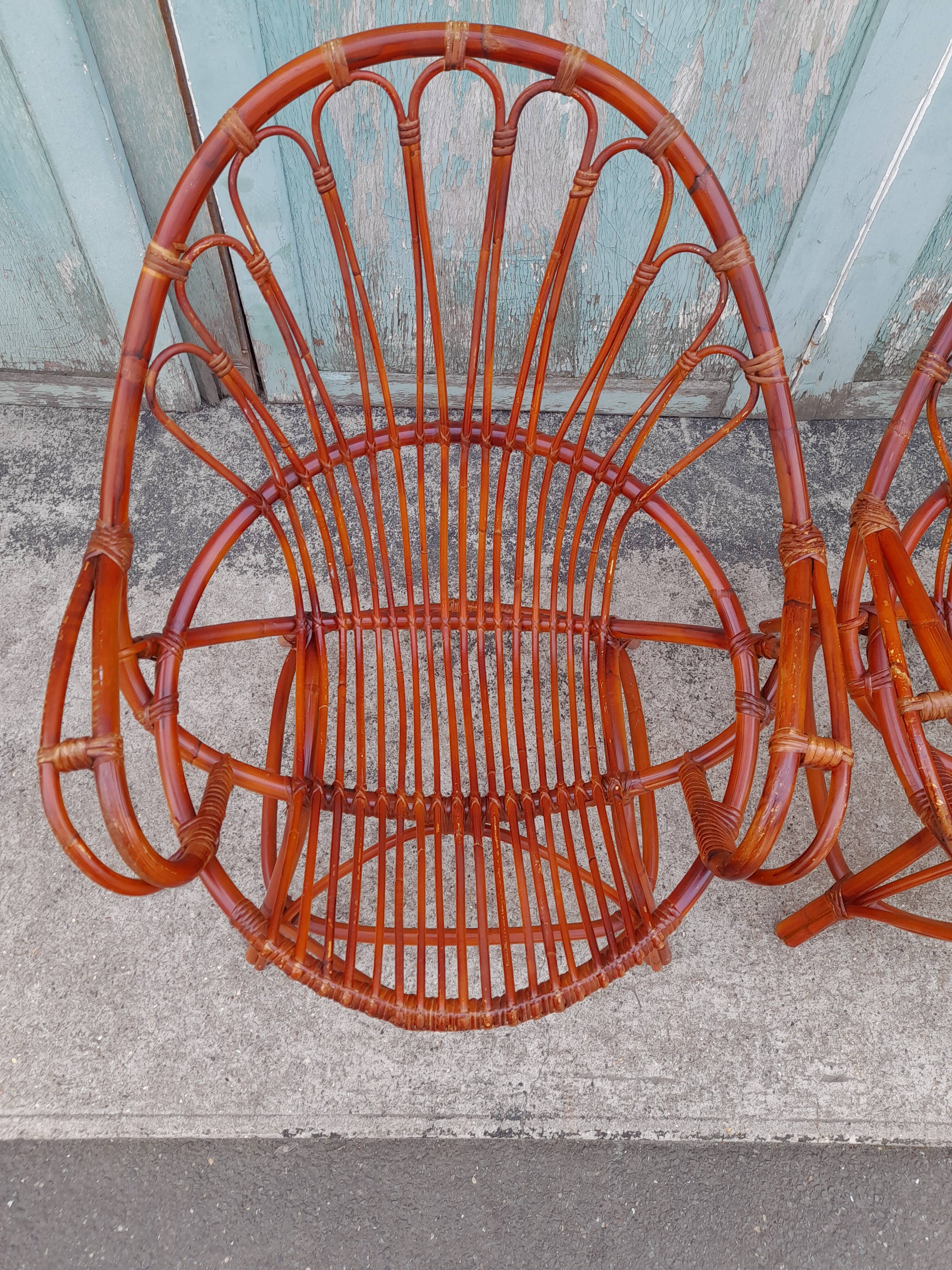 Pair rattan armchair 1960