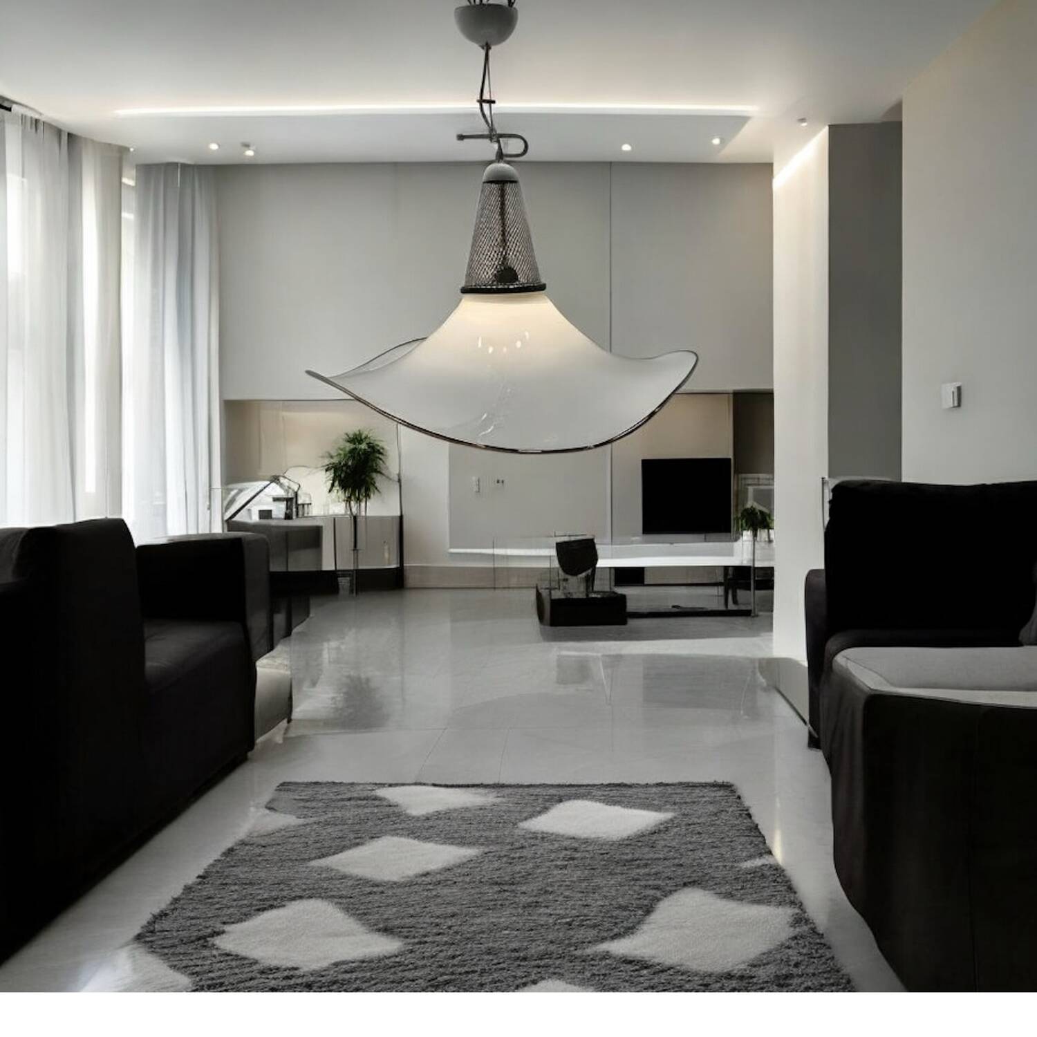 Large Black and White Murano Glass Light Pendant 1970’s