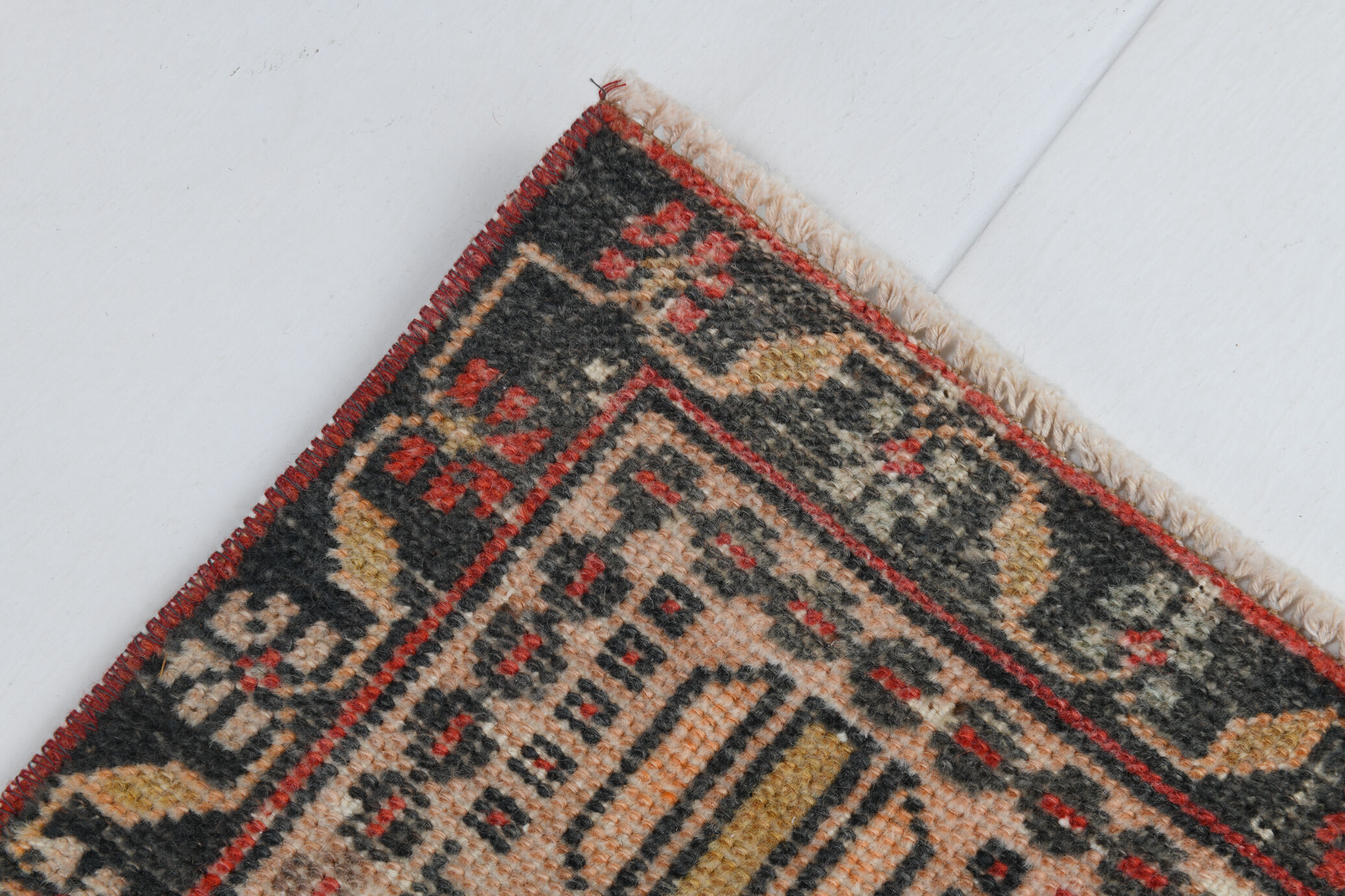 4x10 red & beige wool vintage rug 140x301cm