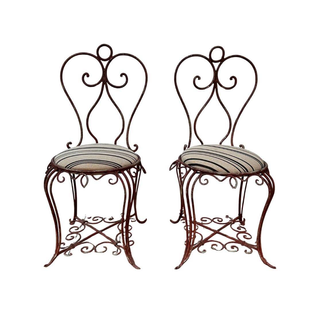 Pair of wrought iron chairs, Art Nouveau, early 20th century – France