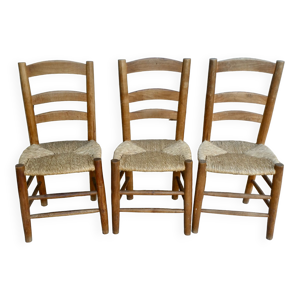 Trio de chaises en bois et assise