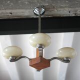 Art Deco suspension, 4-light chandelier with opaline globe, ceiling lamp.