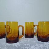 4 amber glass cups