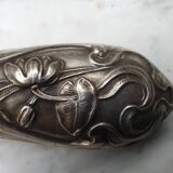Art Nouveau salad servers in horn and silver metal