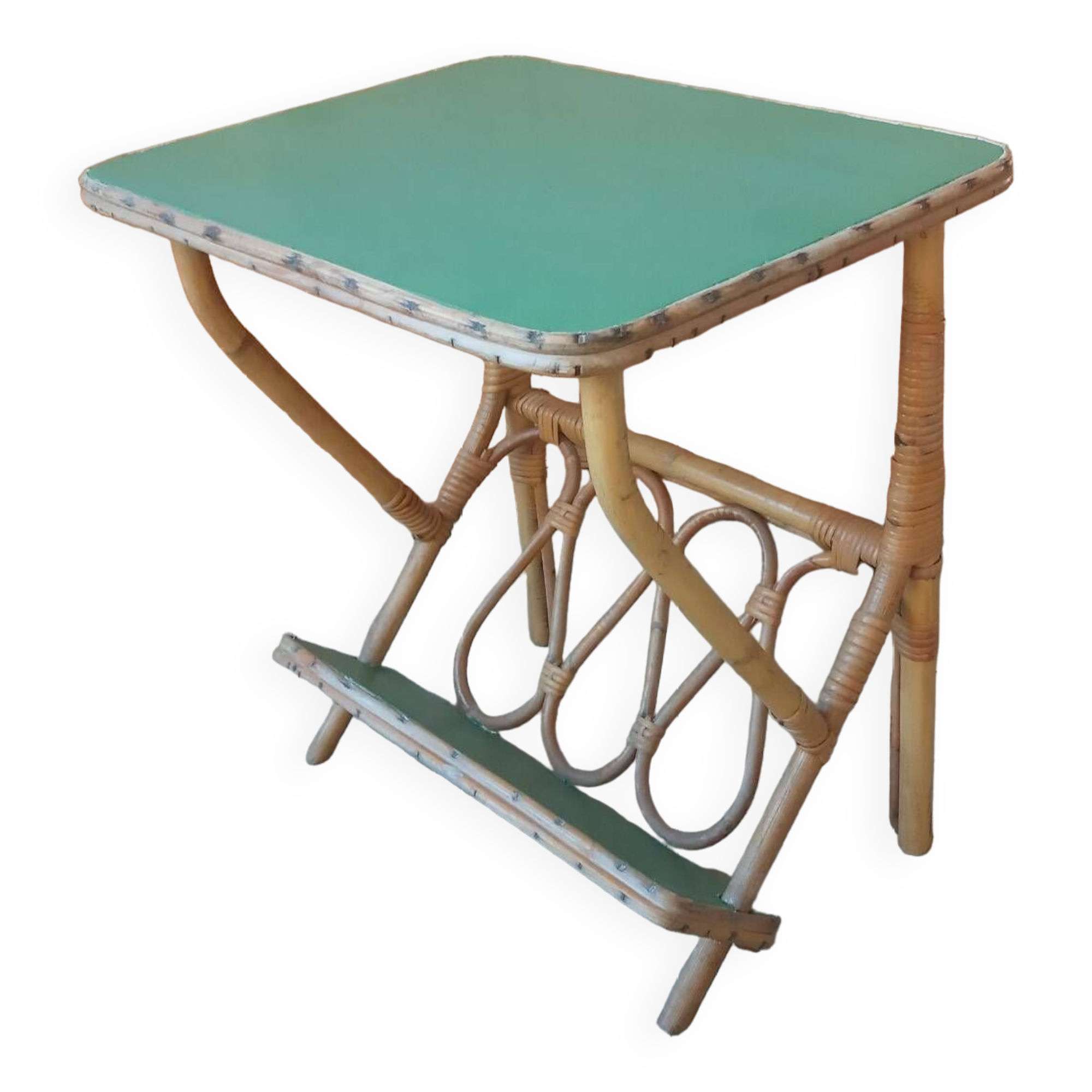 Rattan side table, magazine rack