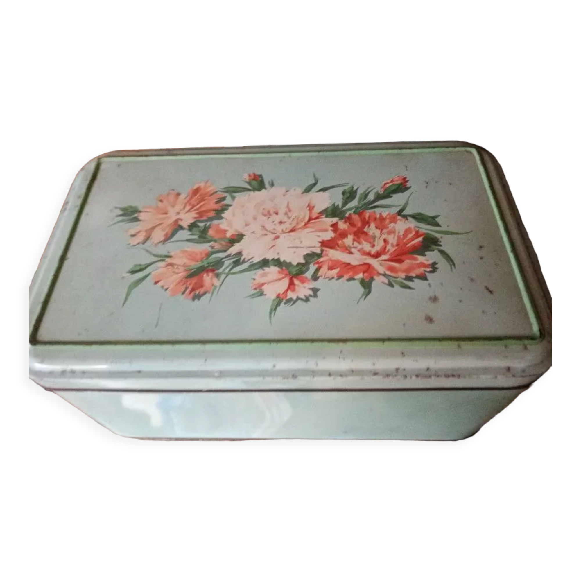 Old metal box 30x18 regibana green flower
