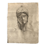 Neo-classical Greek head of the workshop of the god Ares in charcoal.