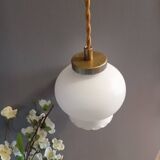 White opal curved glass hanging lamp, art deco style