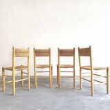 Lot 4 seated wooden chairs and straw backrest