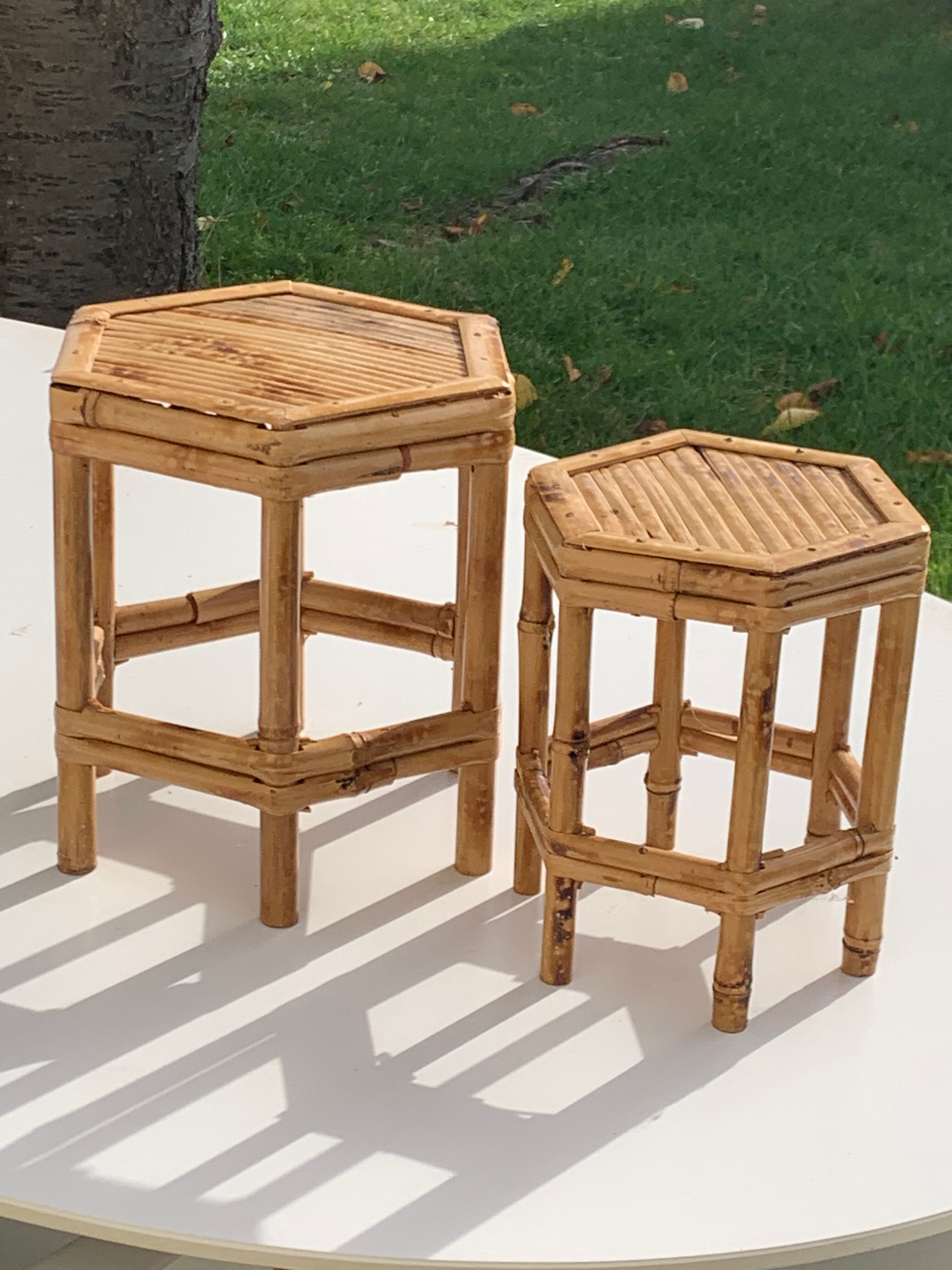 Pair of side tables in bamboo