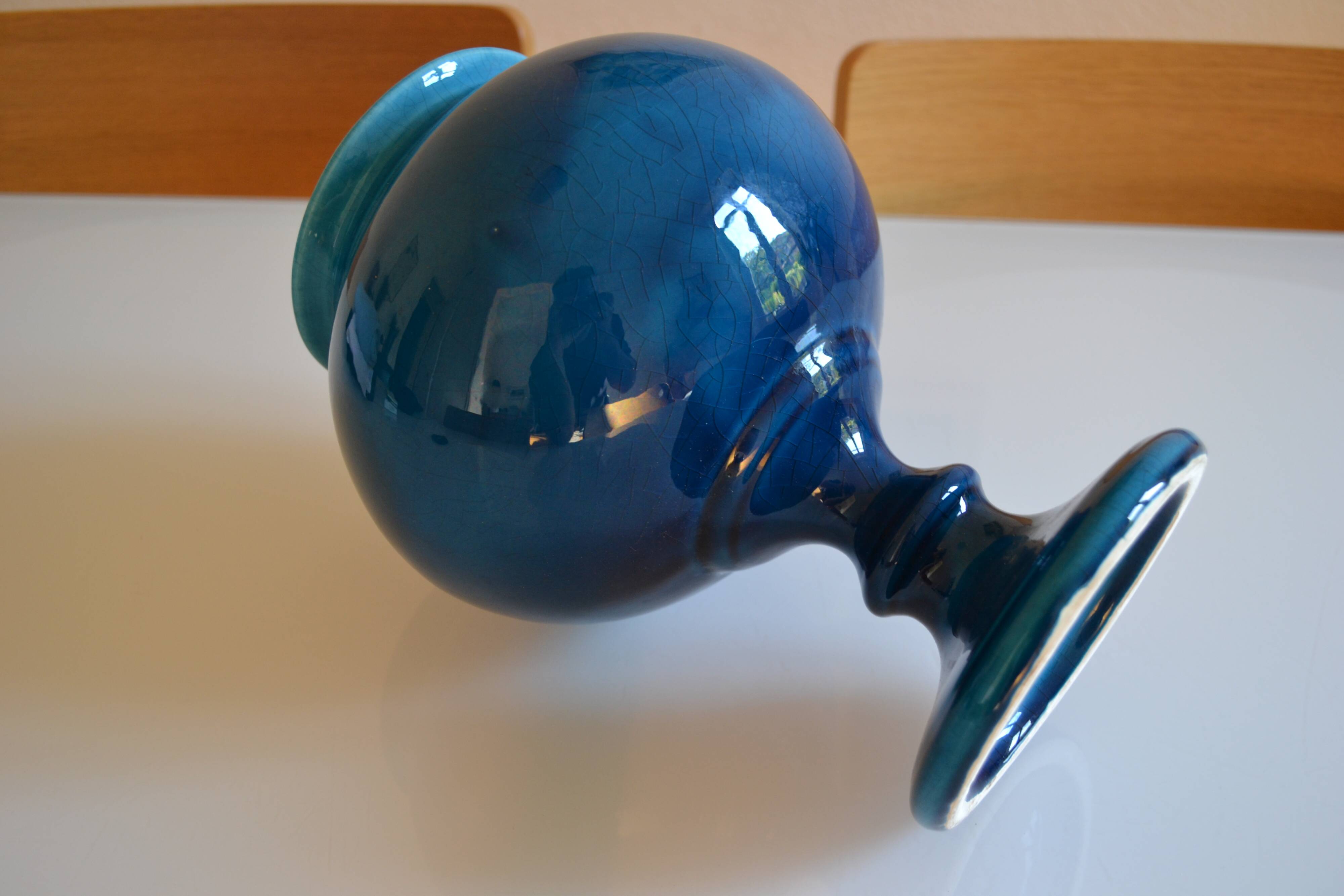 Vase bleu céramique craquelé  H : 28 cm