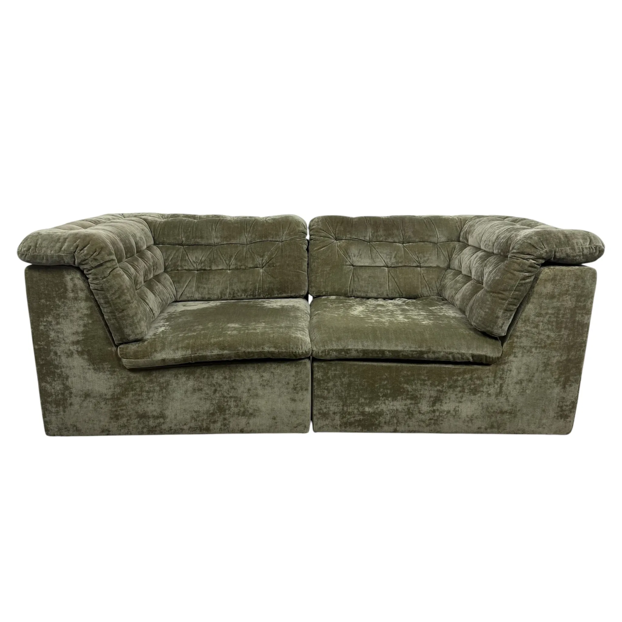 Vintage Modular Velvet Sofa Olive 2 seater