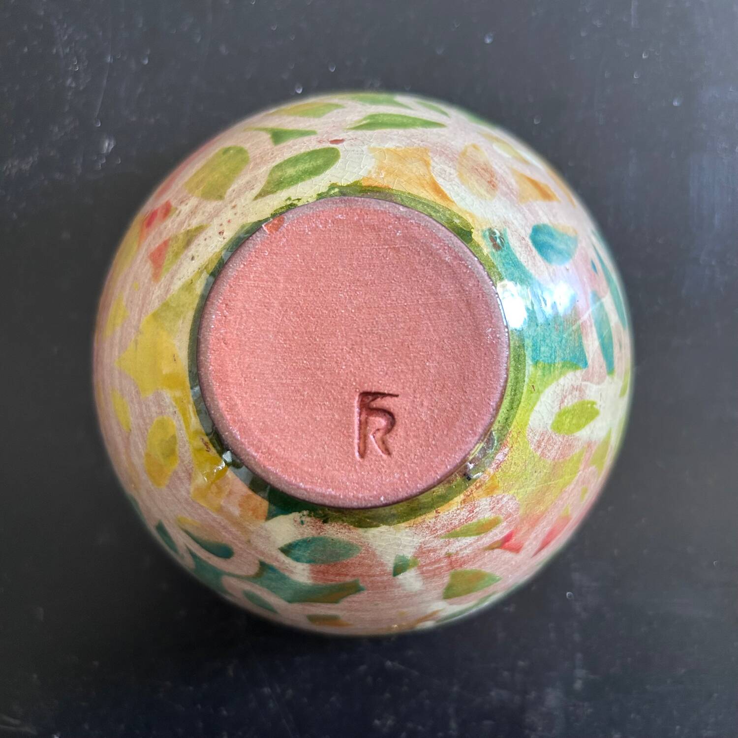 Signed bowl painted with stencil