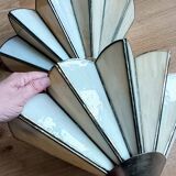Set of 2 vintage shell or fan wall lights in glass paste and aged gold metal