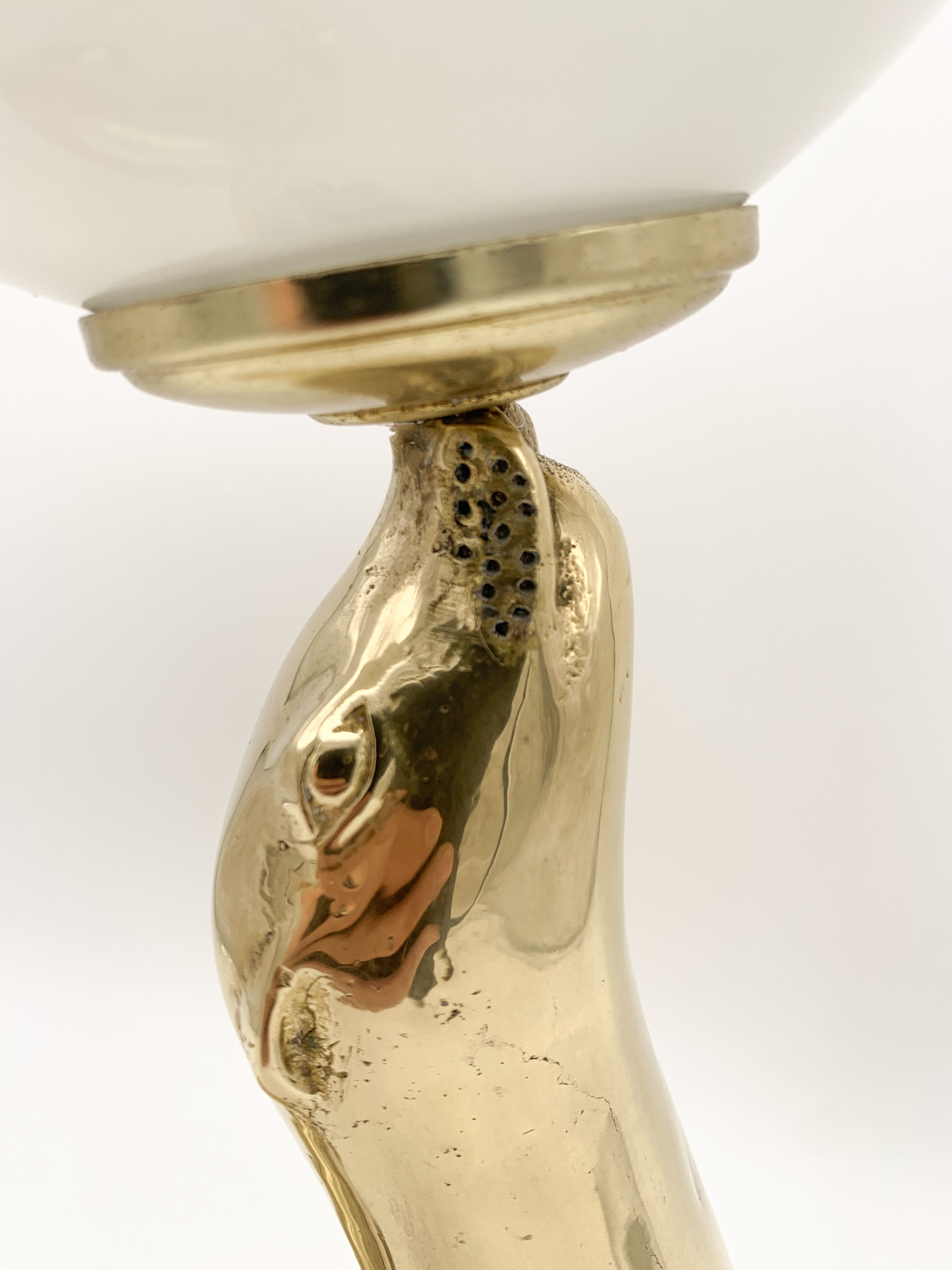 Vintage brass sea lion lamp