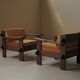 Pair of architect's armchairs in solid wood, France, circa 1970.