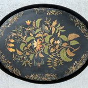 Oval tray, 19th century, hand-painted sheet metal, butterfly & bouquet, Napoleon III