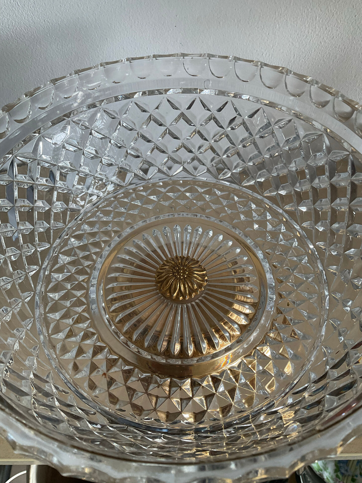 Vintage crystal and brass footed bowl