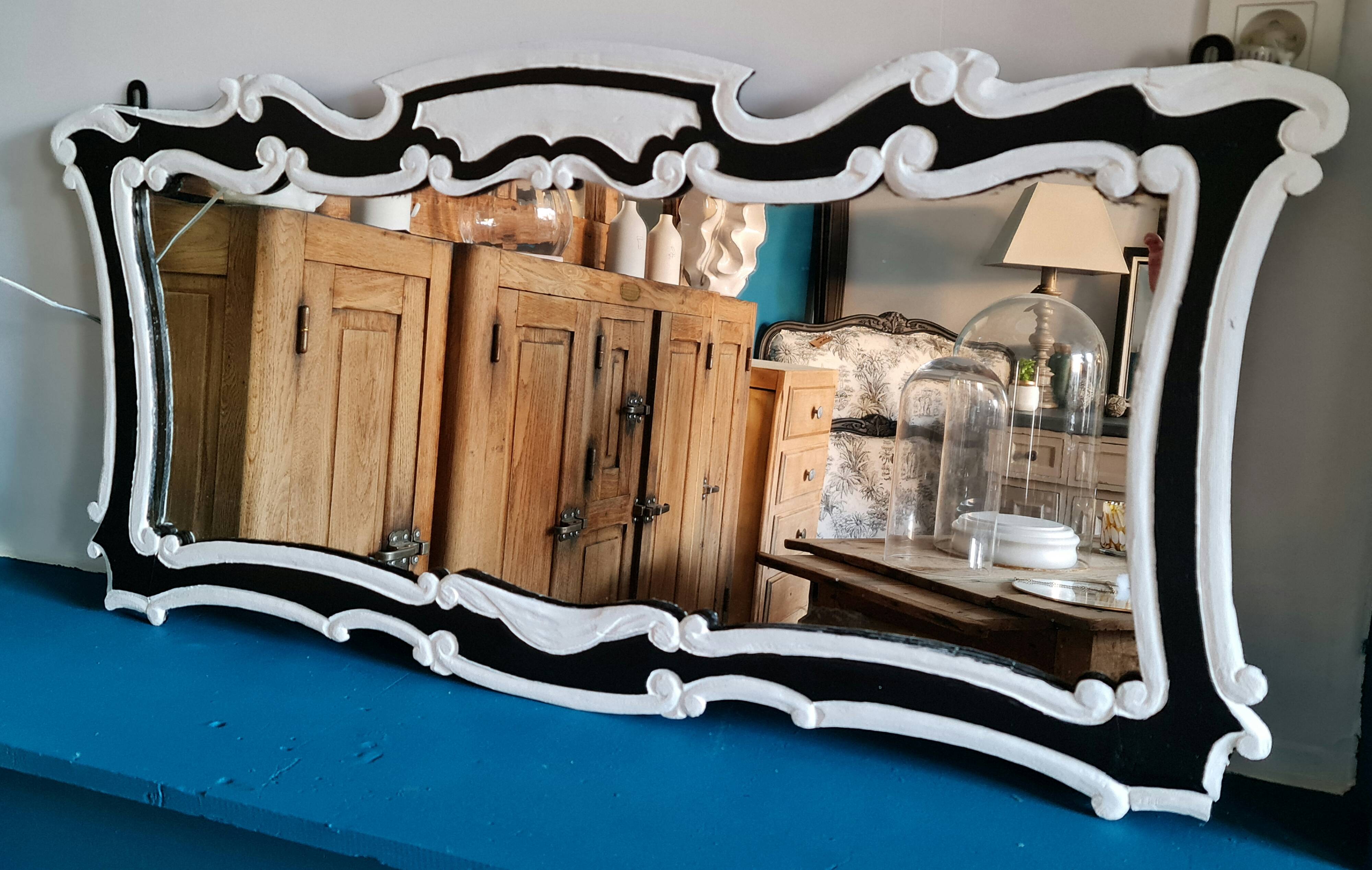 Antique mirror bevelled ice black and white