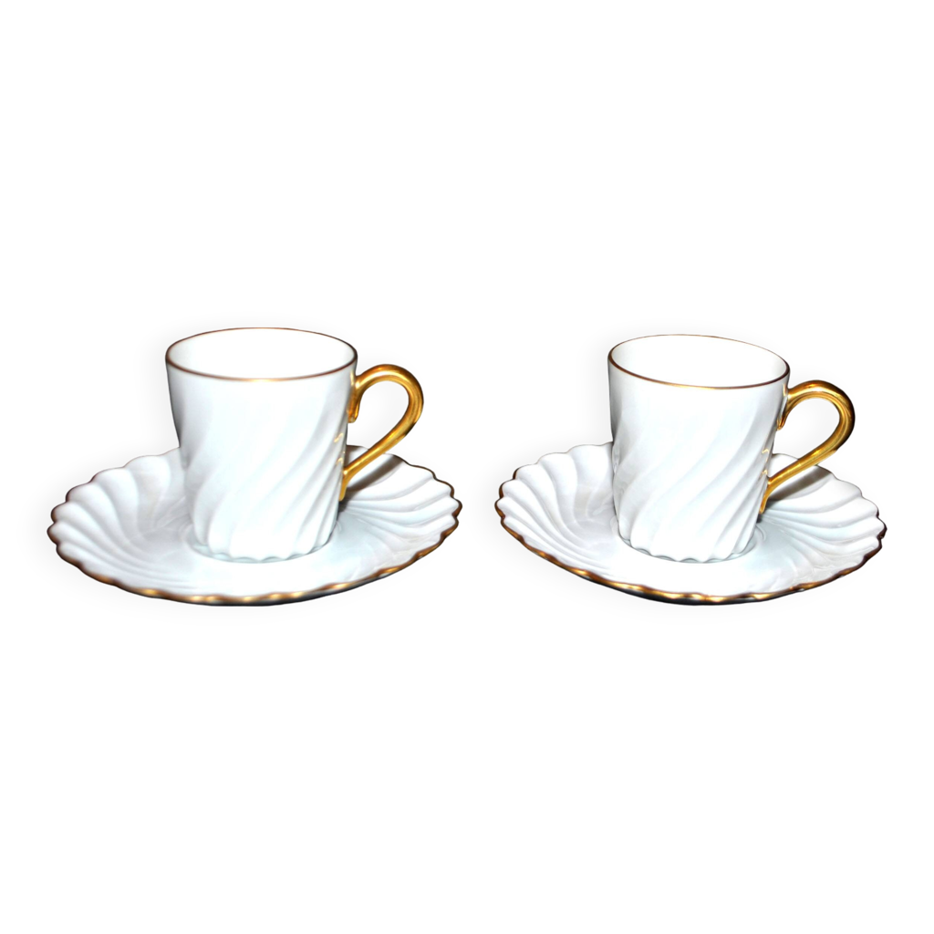 Lot De 2 Tasses à Café Haviland Limoges – Modèle Corne Vert – Ancienne Porcelaine