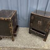 Pair of small occasional or sofa end pieces, lacquered in Asian black