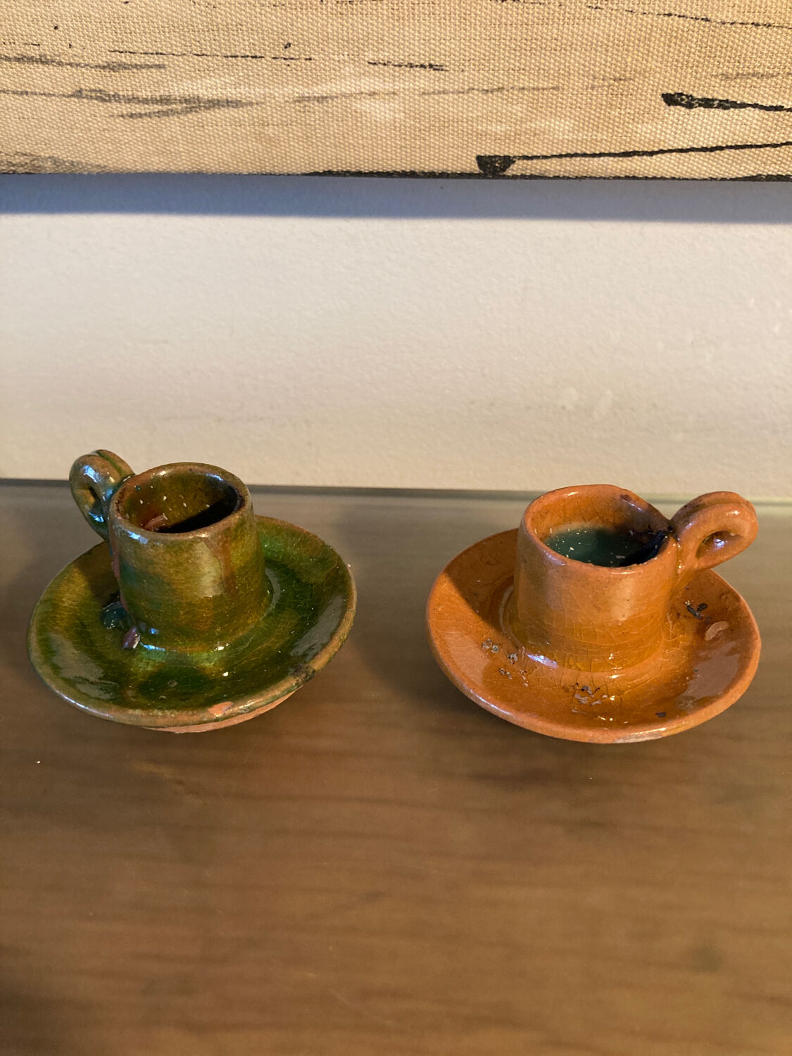 11 candle holders in glazed ceramic Provence
