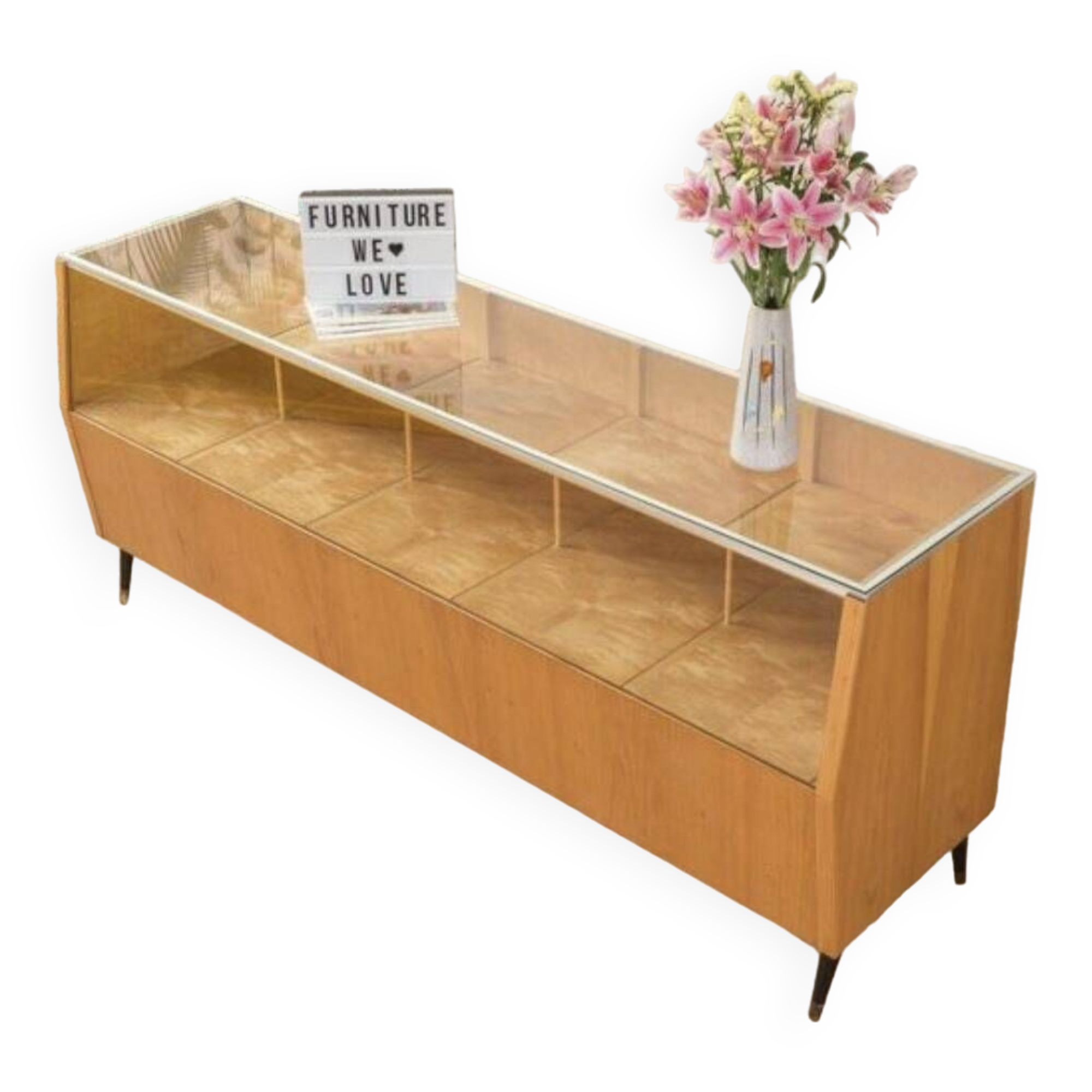 Vintage commercial counter in beech veneer 1950s