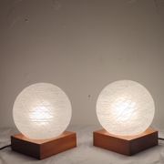 Pair of wooden and glass table lamps. Italy, 1970s.