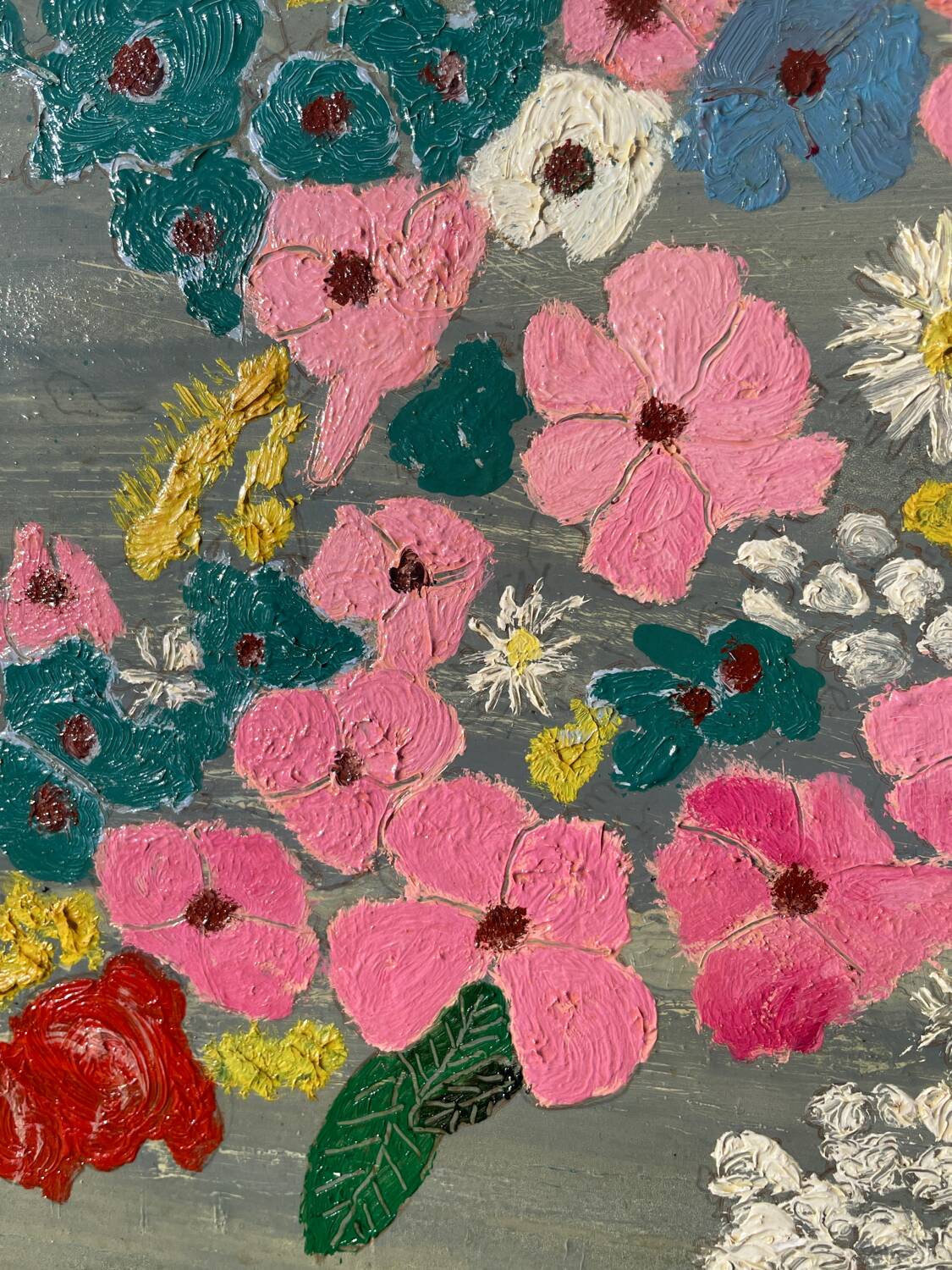 Peinture bouquet de fleurs tableau naïf