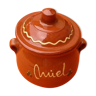 Pot couvert à miel  terre cuite vernissée  décor floral sur fond marron