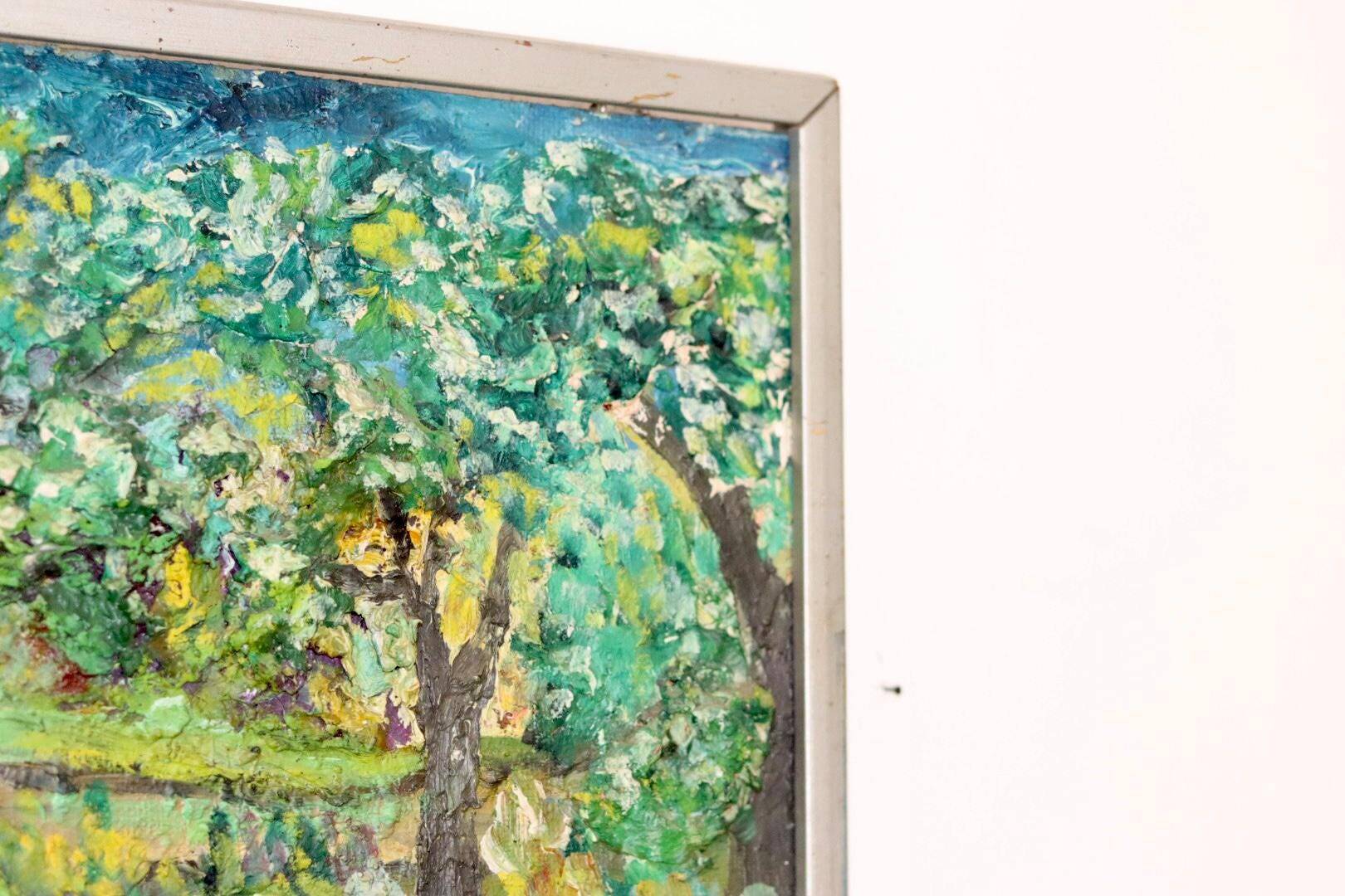Swedish Original Mid-Century Oil On Board Painting" Clearing" by Stig Allan
