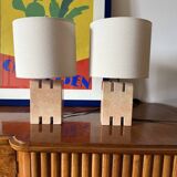 Ensemble de 2 lampes de table en marbre rose Hollywood Regency, France années 1970