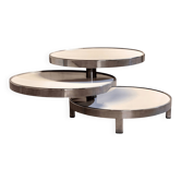 Table basse 3 plateaux pivotants chromé ton ivoire, Maria Pergay