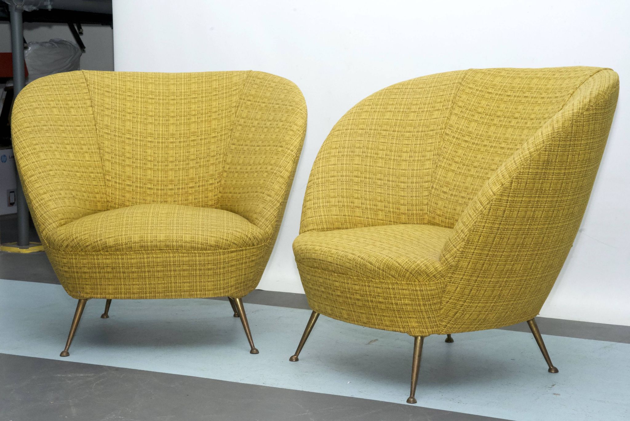 Pair of Ico Parisi-Style Armchairs in Original Fabric, Italy, 1950s