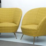 Pair of Ico Parisi-Style Armchairs in Original Fabric, Italy, 1950s