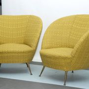 Pair of Ico Parisi-Style Armchairs in Original Fabric, Italy, 1950s